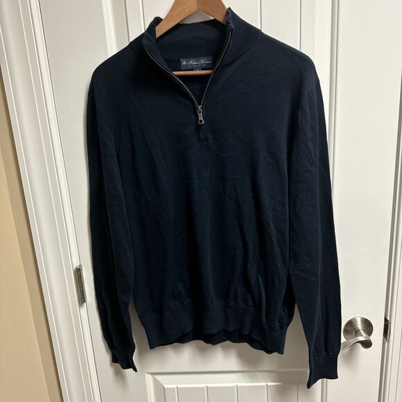 Brook Brothers NWOT Men Sweater Medium Navy Quarter Zip Henley Supima Cotton - Picture 1 of 6